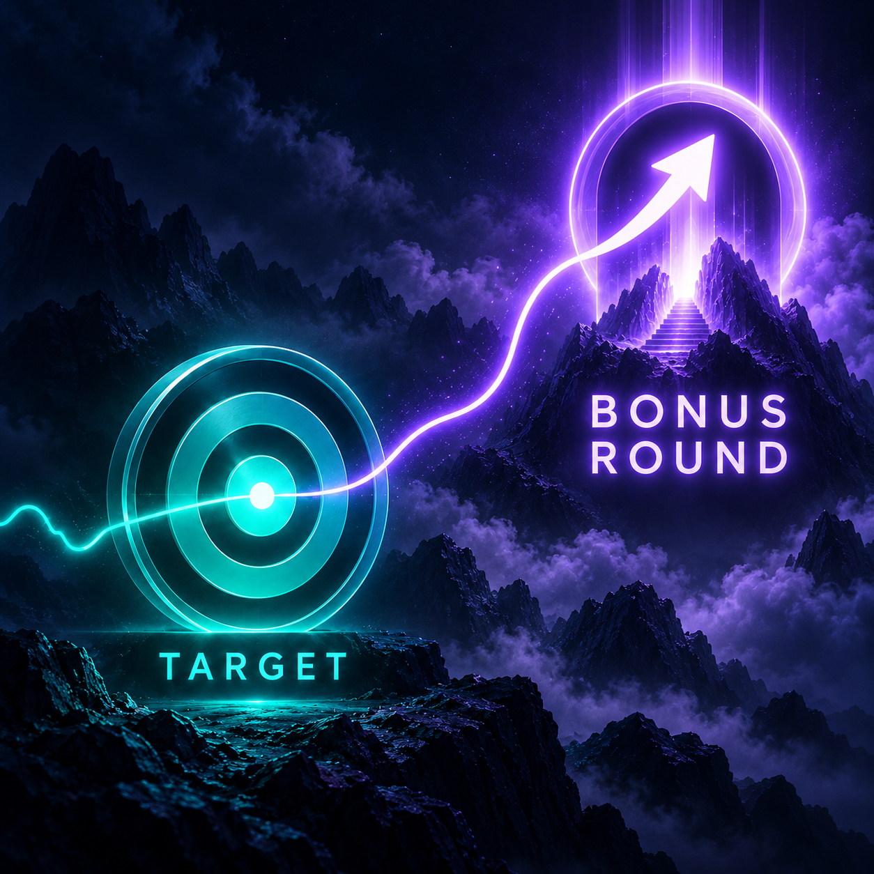 A teal target connects to an illuminated purple Bonus Round gateway